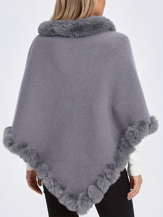 EB | Poncho mit Pelzdetails Acrylmix Elegante Struktur