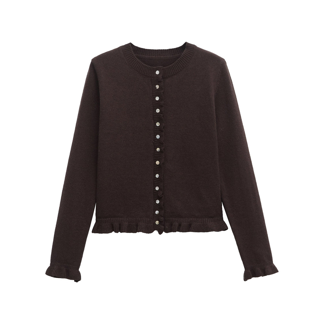 EB | Rüschen Frauen Cardigan mit Knöpfen, Schickes Schichted Oberteil