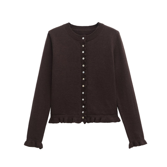 EB | Rüschen Frauen Cardigan mit Knöpfen, Schickes Schichted Oberteil
