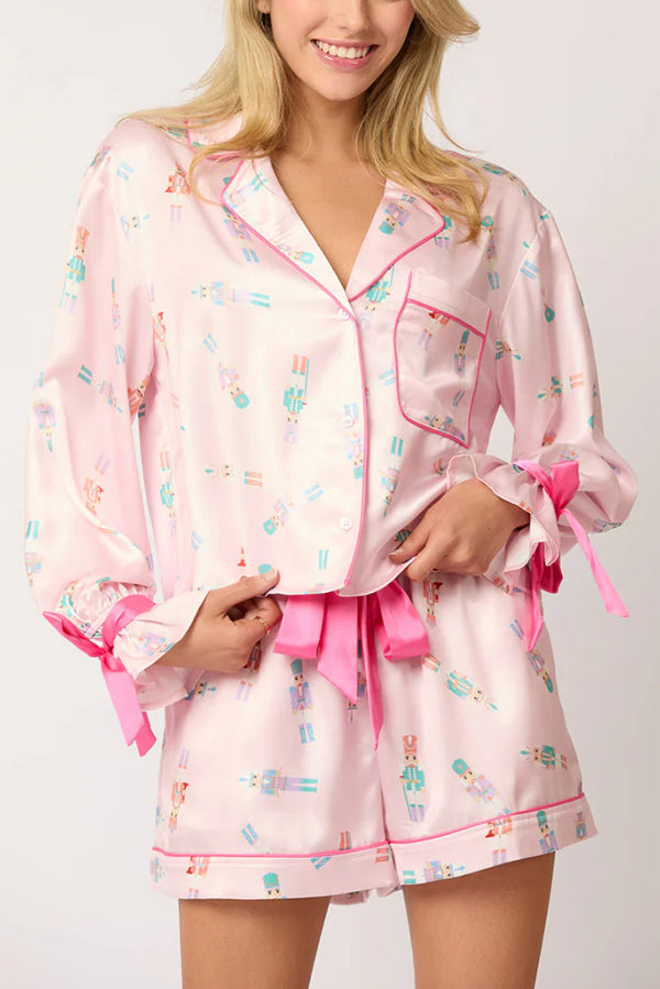 EB | Weihnachtsdruck Schnürung Bündchen Oberteil und elastischer Taillenbund Taschen Freizeit Shorts Set
