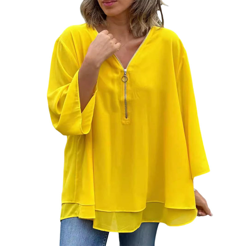 EB | Chiffon Reißverschluss Top mit V-Ausschnitt
