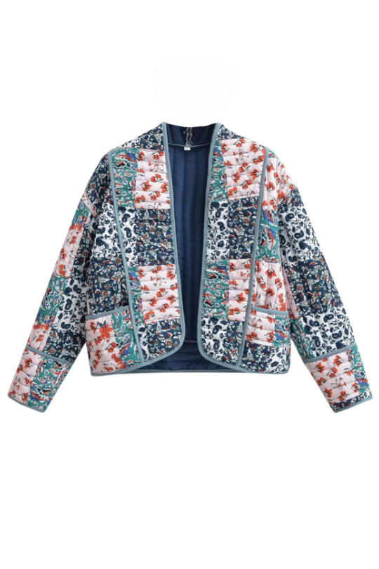 EB | Bedruckte lockere lässige Strickjacke kurze gesteppte Baumwolljacke