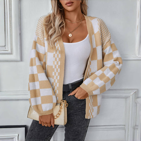 EB | Karierter Strick Strickjacke