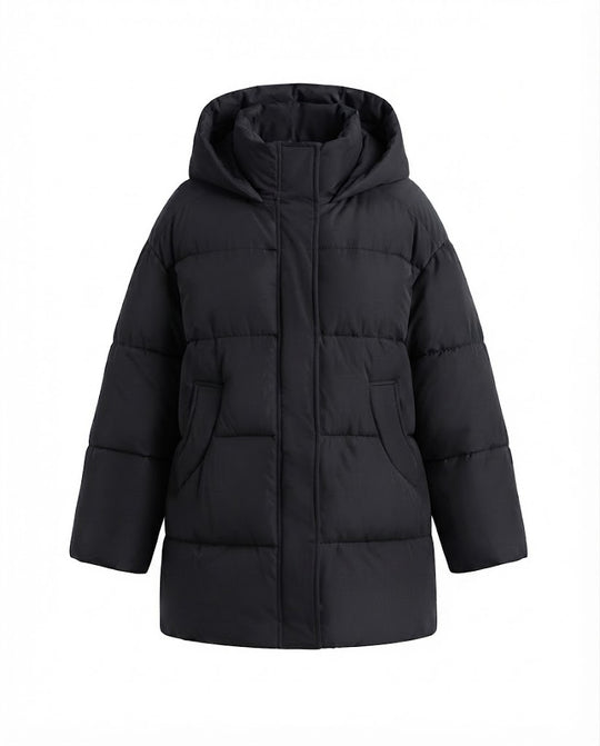 Damen nan oversized wattierter Mantel mit kontrastfarbiger Innenkapuze, Zweiwege-Reißverschluss und praktischen Eingrifftaschen EB