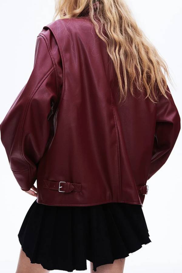 EB | Revers Langarm Pocket Reißverschluss Lederjacke