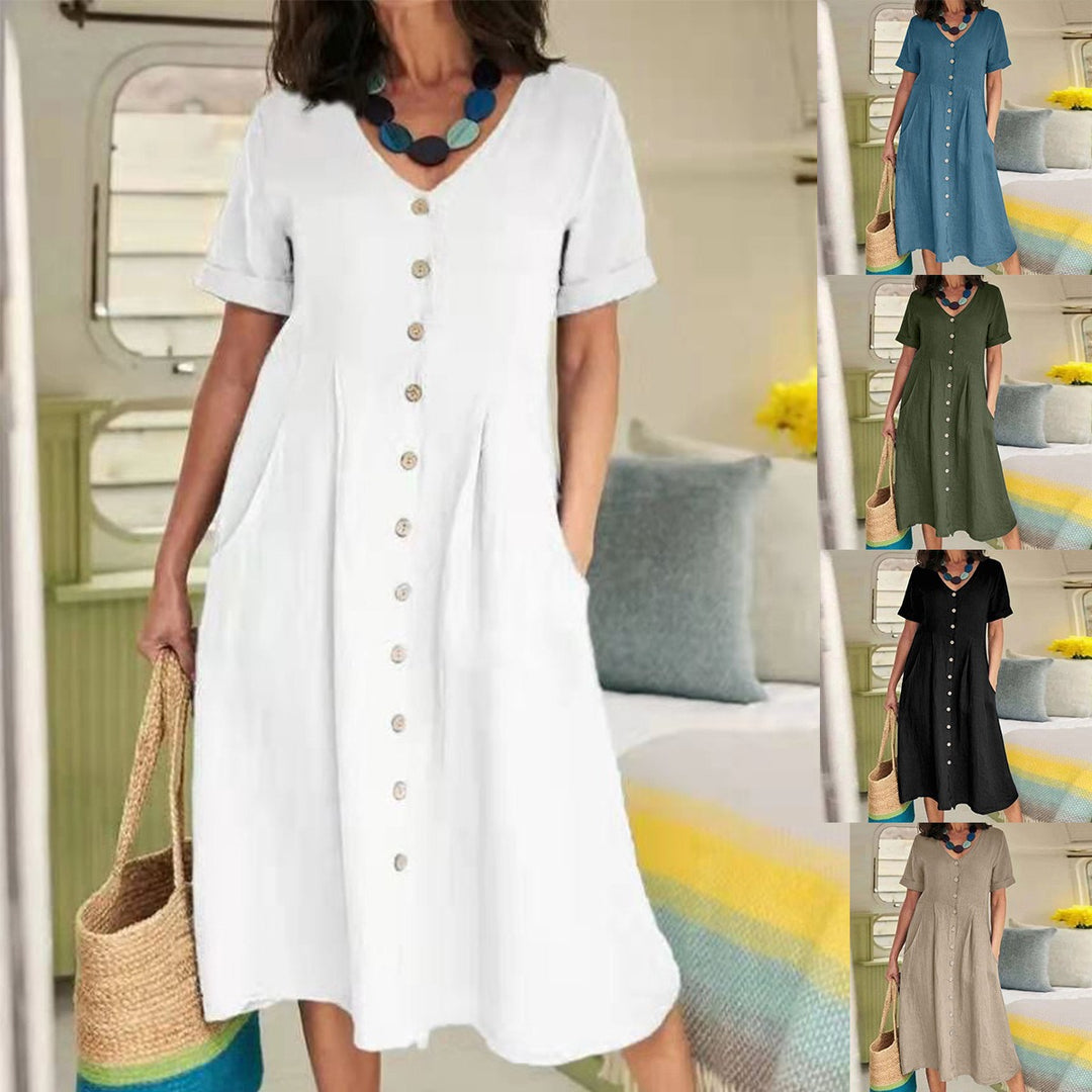 EB | Lockeres Kleid aus Baumwolle und Leinen mit hoher Taille