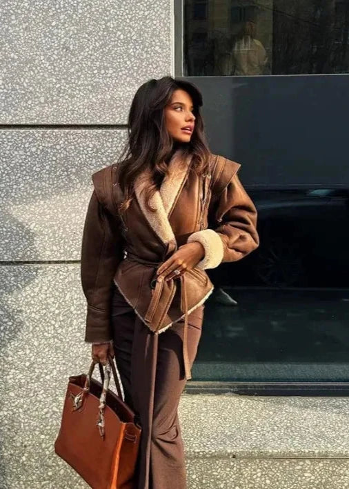 EB | Wildleder Wickeljacke mit Fellbesatz