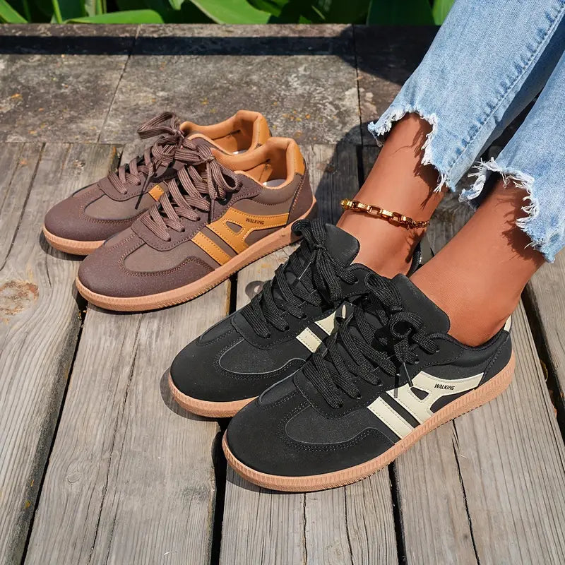 Damen lässige Turnschuhe mit niedrigem Absatz, Schnürung Mode Schuhe EB