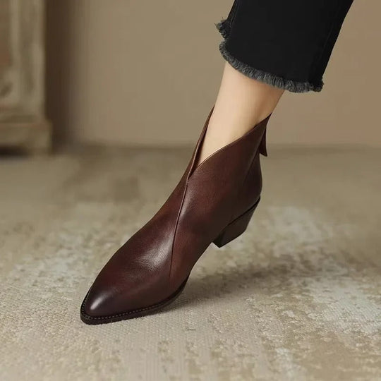 EB | Stiefeletten Echtes Leder Spitzenzehen Mid Blockabsatz Elegante Passform