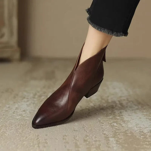 EB | Stiefeletten Echtes Leder Spitzenzehen Mid Blockabsatz Elegante Passform
