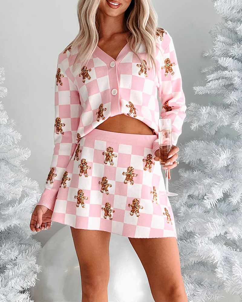 EB | Weihnachts-Punktmuster Strickpullover Kurzrock Anzug