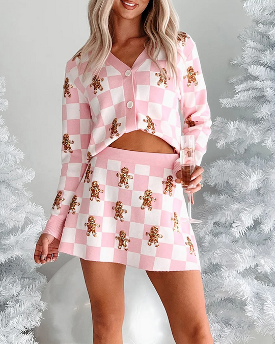 EB | Weihnachts-Punktmuster Strickpullover Kurzrock Anzug