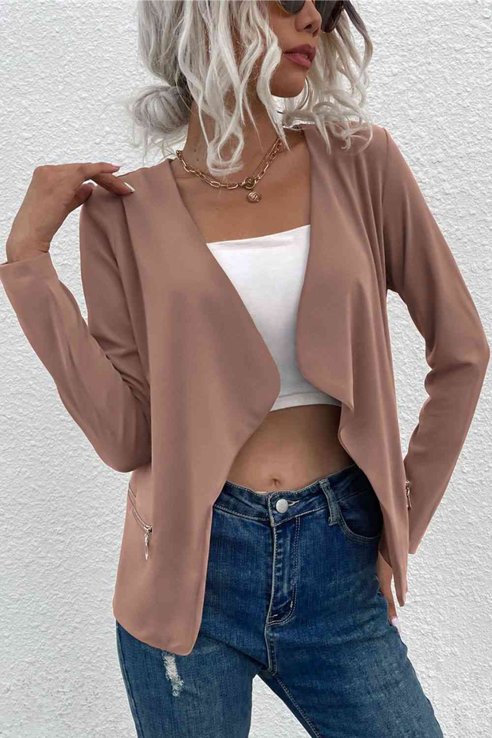 EB | Offene Frontreißverschluss-Taschen-Cardigan