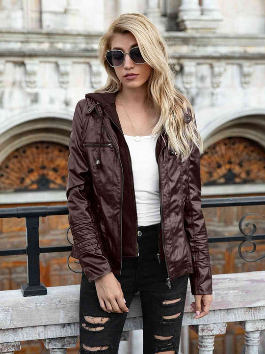 EB | PU-Jacke mit Kapuze und durchgehendem Reißverschluss