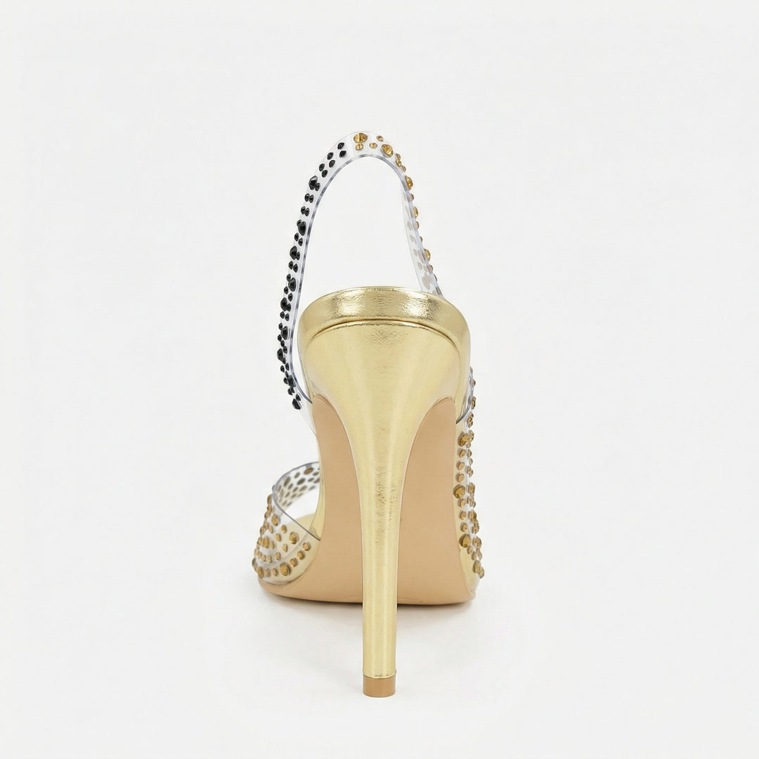 Damen Glamouröse High Heel Sandalen mit funkelndem Strassbesatz EB