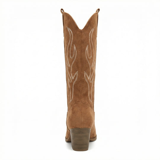 EB | Cowboy Stiefel Retro Chunky Heel Spitzstiefel mit Stylischem Seitenreißverschluss