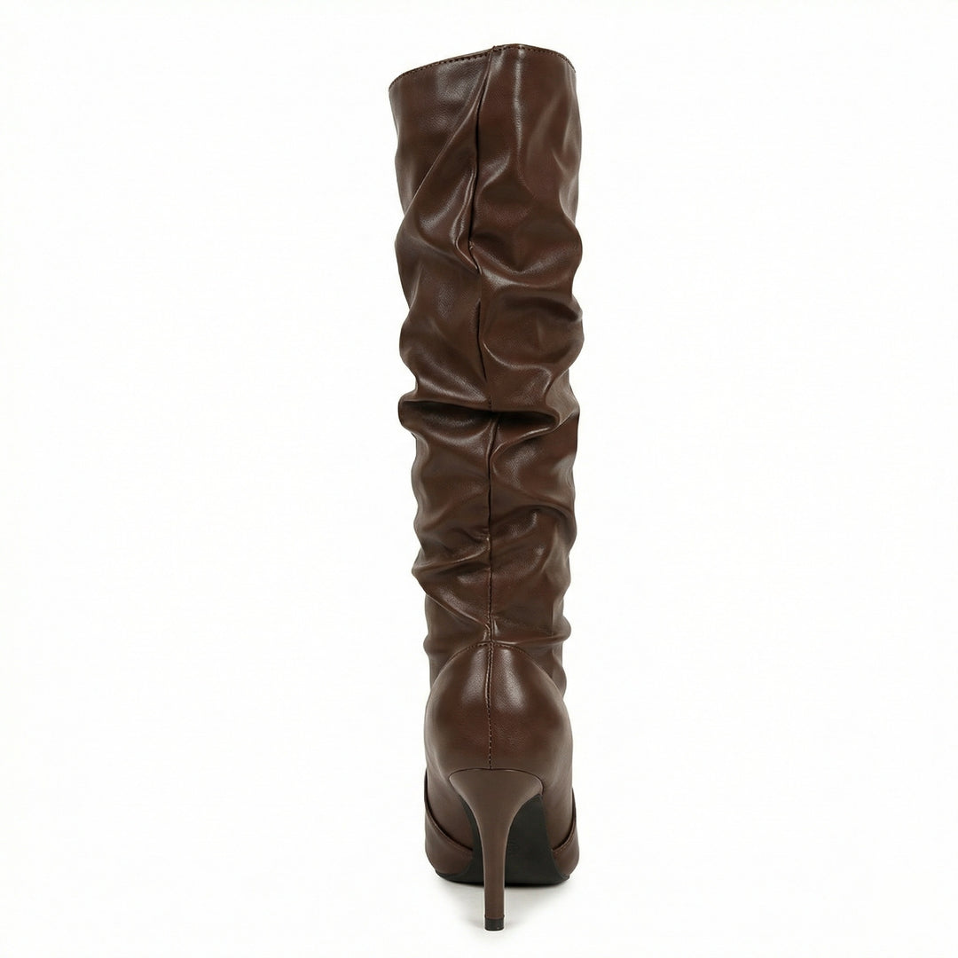 Damen High Heels Stiefel mit Gerafftem Design EB