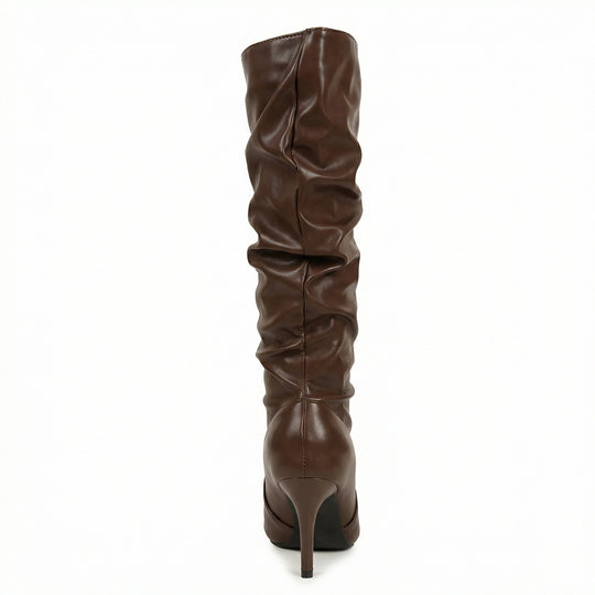 Damen High Heels Stiefel mit Gerafftem Design EB