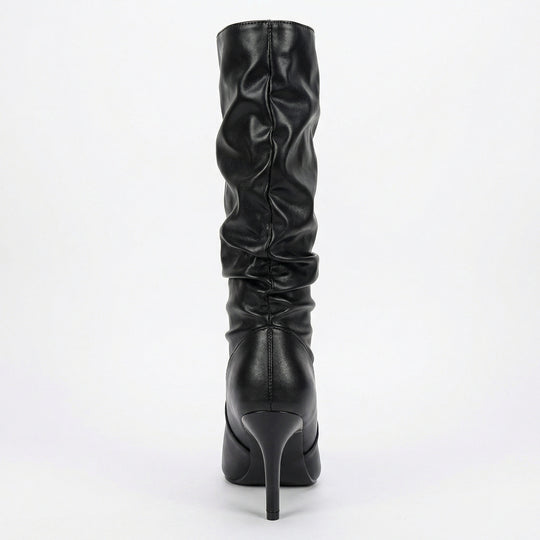 Damen High Heels Stiefel mit Gerafftem Design EB