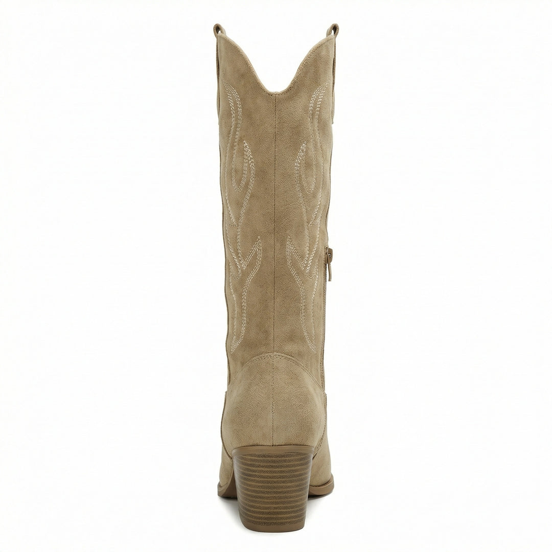 EB | Cowboy Stiefel Retro Chunky Heel Spitzstiefel mit Stylischem Seitenreißverschluss