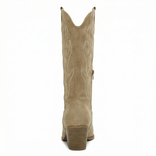 EB | Cowboy Stiefel Retro Chunky Heel Spitzstiefel mit Stylischem Seitenreißverschluss
