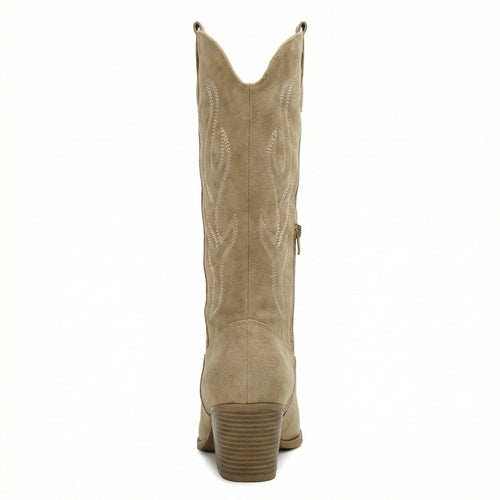 EB | Cowboy Stiefel Retro Chunky Heel Spitzstiefel mit Stylischem Seitenreißverschluss