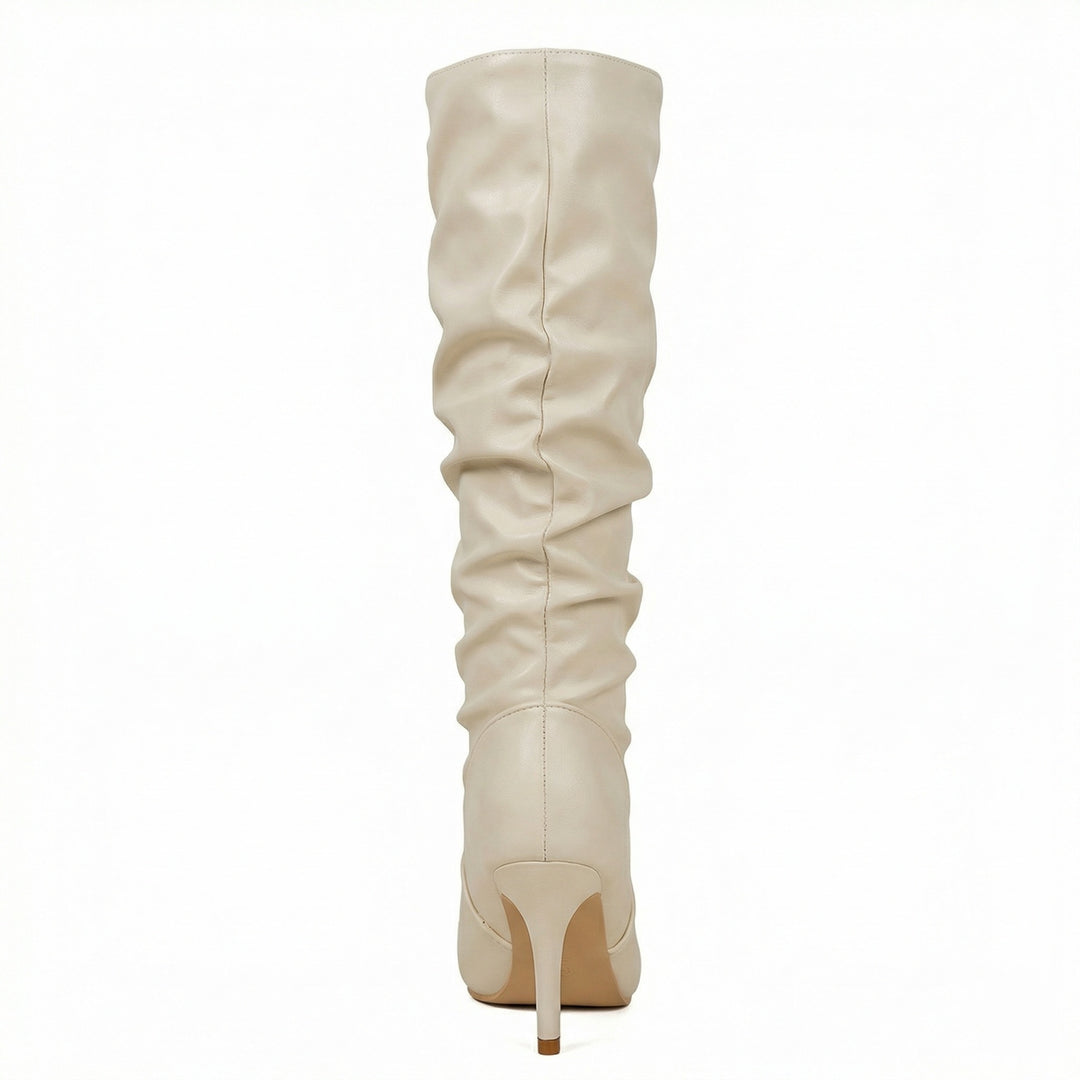 Damen High Heels Stiefel mit Gerafftem Design EB