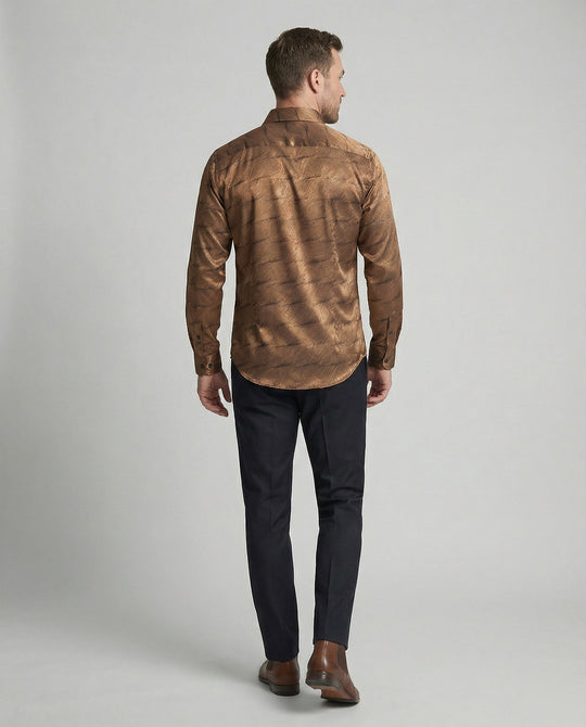 Herren Elegantes Langarmhemd mit modernem Wellenmuster und glänzender Oberfläche EB