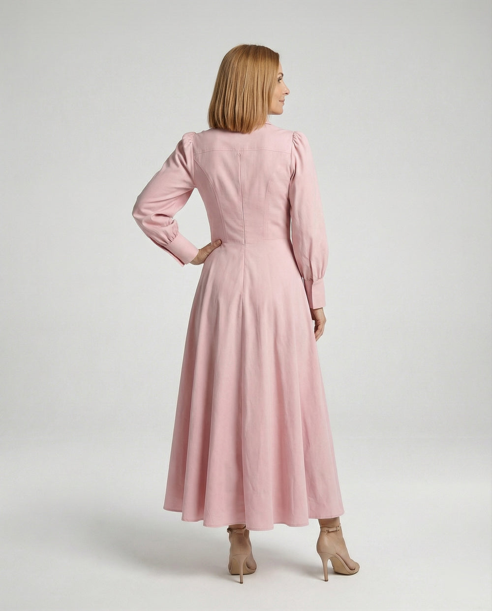 Damen Hemdkleid Maxi mit Ballonärmeln