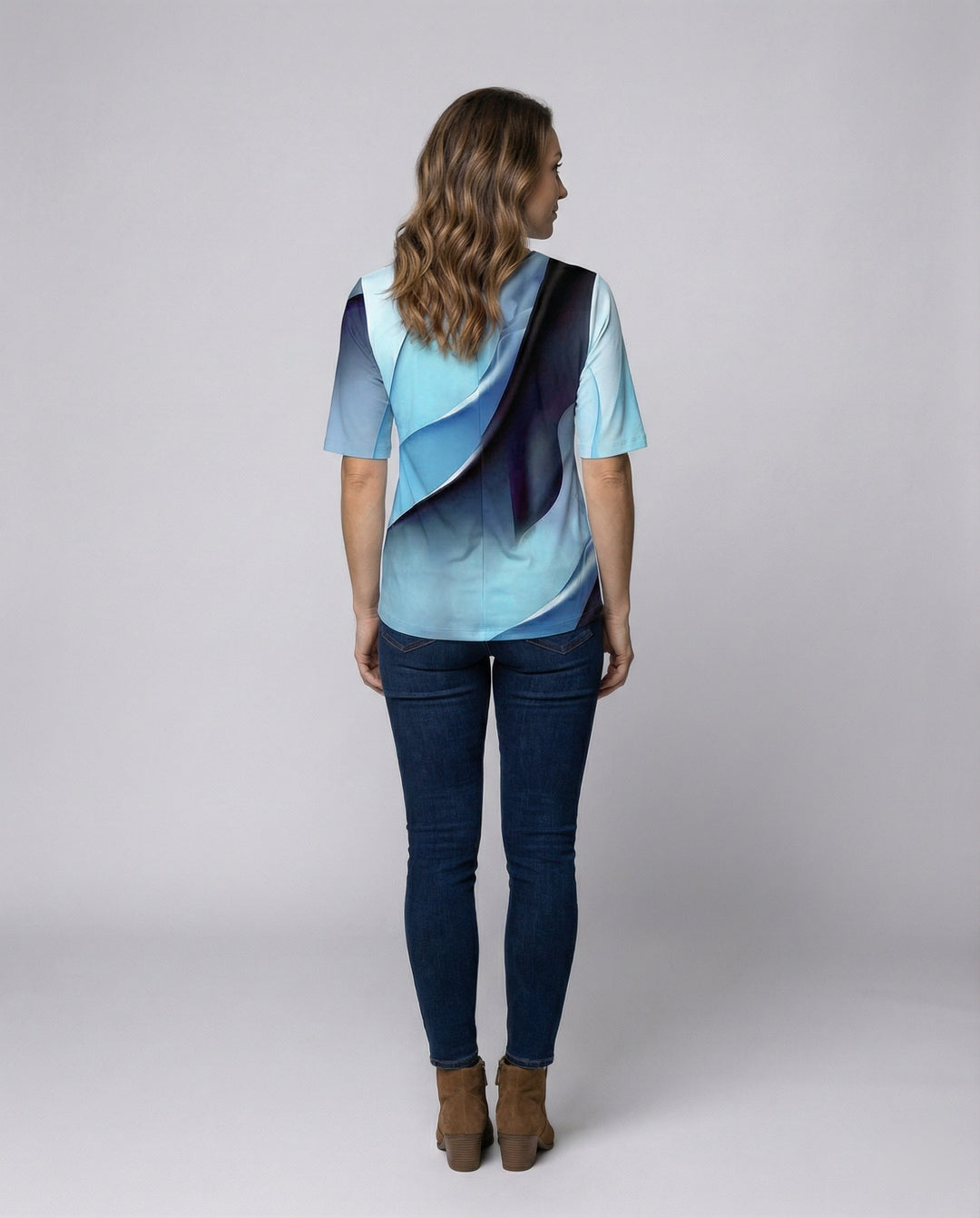 Damen V-Ausschnitt Bluse mit kreativem Wellenmuster EB