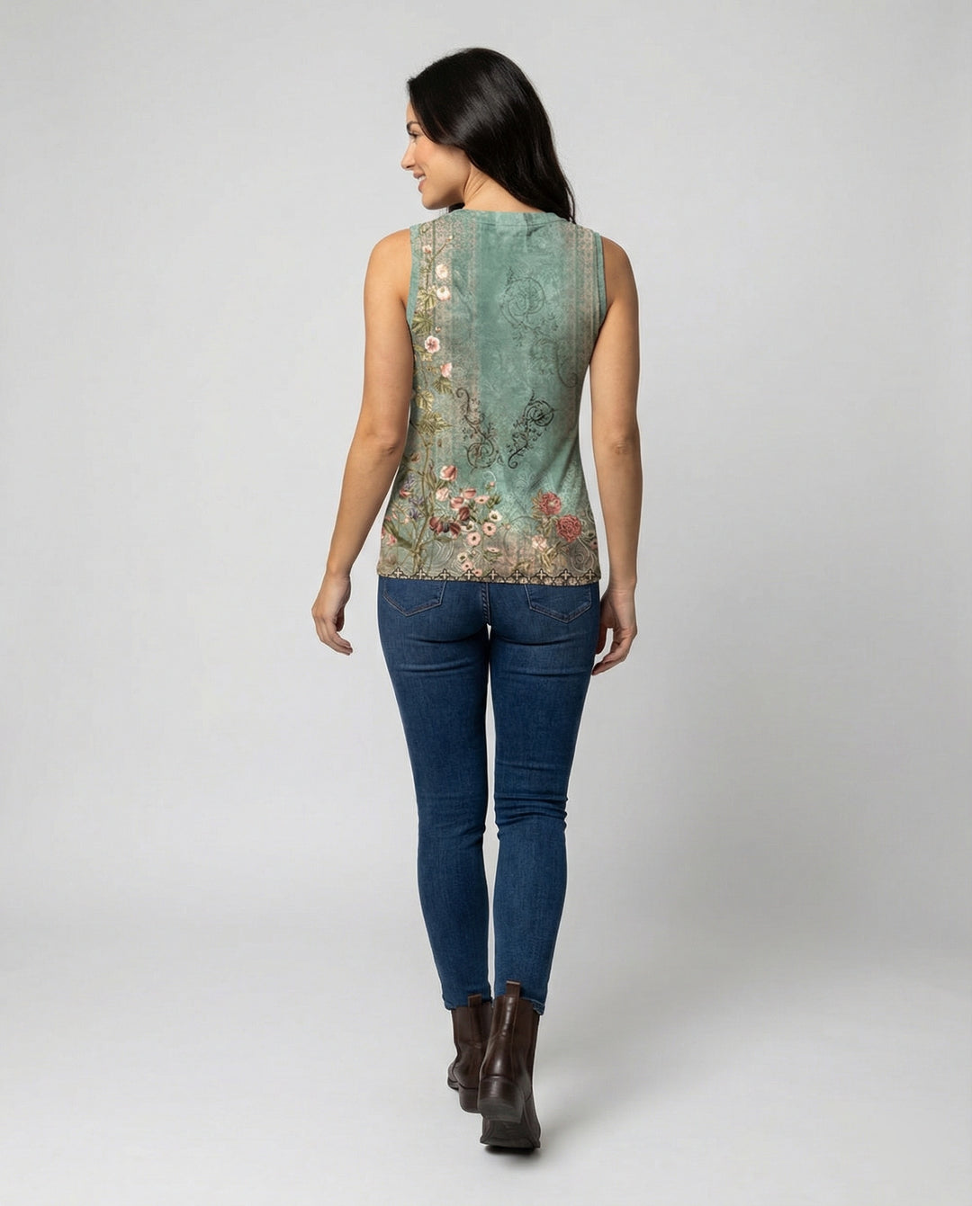 EB - Ärmelloses Tank-Top mit Aquarell-Blumenmuster, Lockerer Schnitt