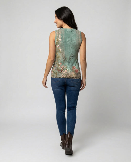 EB - Ärmelloses Tank-Top mit Aquarell-Blumenmuster, Lockerer Schnitt