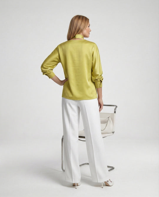 Damen Satinbluse elegant mit Stehkragen