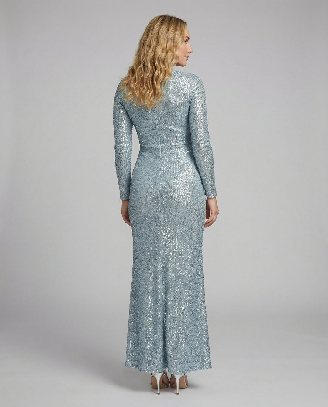 EB | Give Em' Glam Paillettenkleid mit Langen Ärmeln und Gekreuztem Taillendetail Abend-Maxikleid
