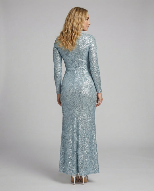EB | Give Em' Glam Paillettenkleid mit Langen Ärmeln und Gekreuztem Taillendetail Abend-Maxikleid
