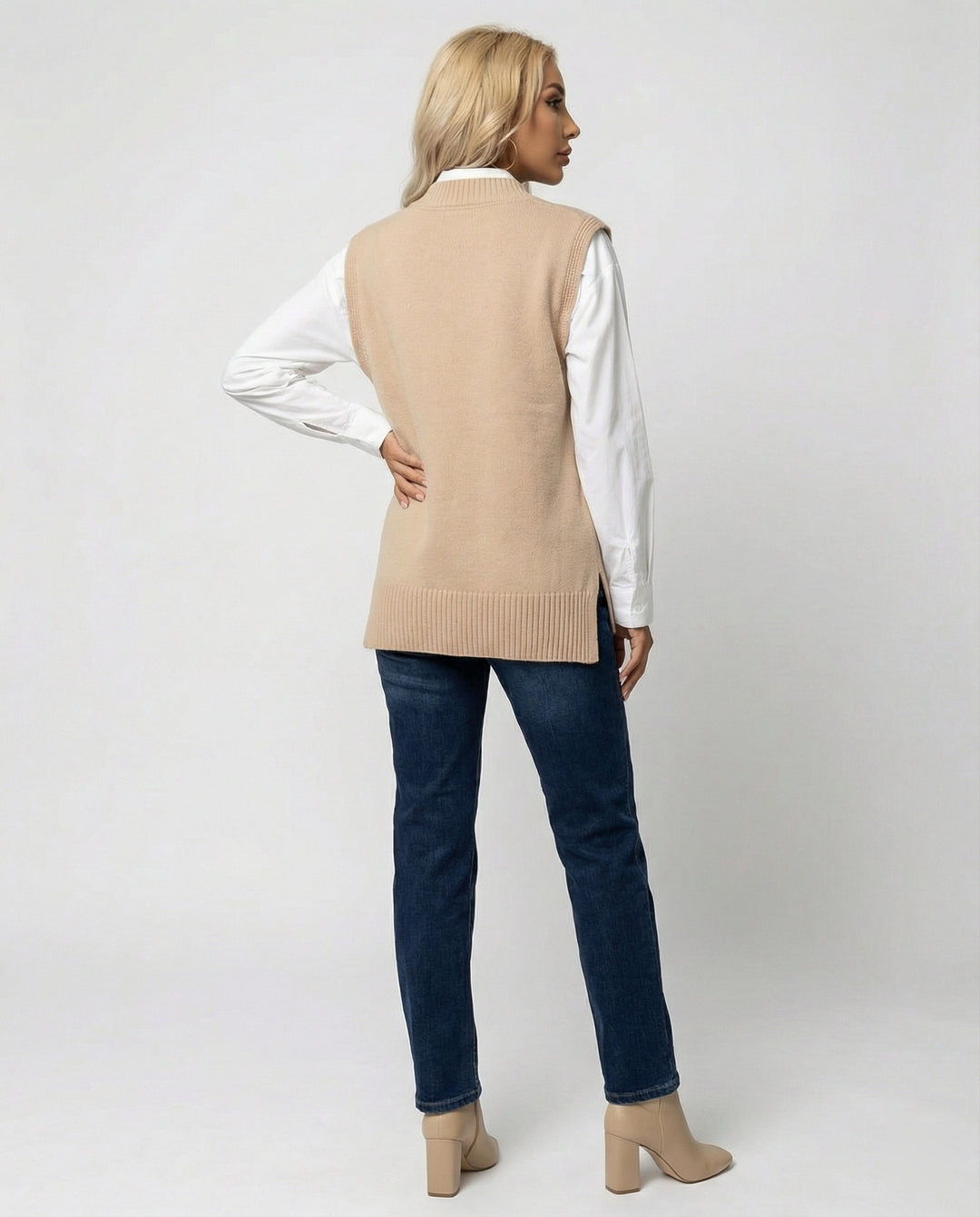 Damen Strickweste mit V-Ausschnitt und Rippstruktur EB