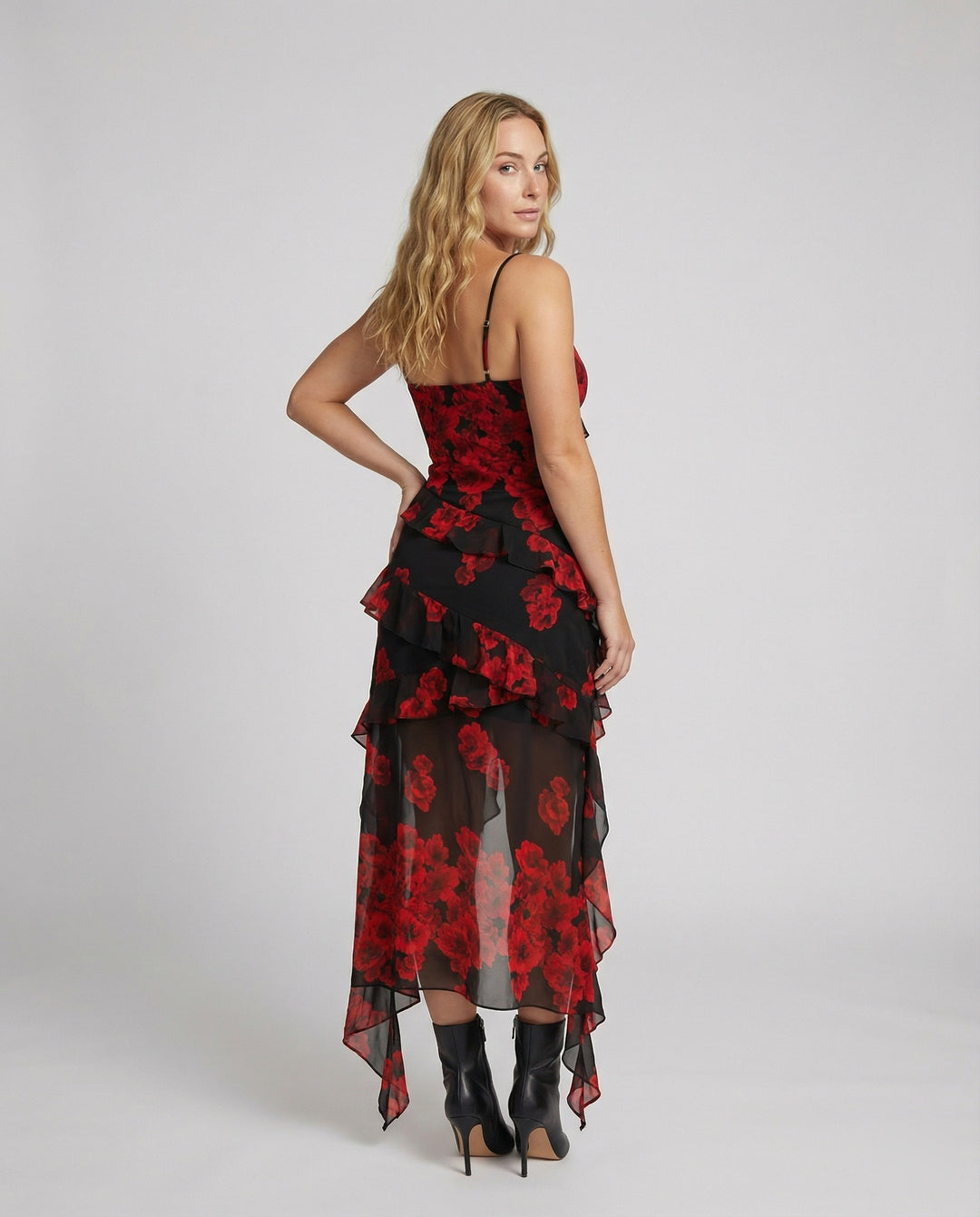 Damen Verspieltes Minikleid mit asymmetrischem Schnitt und aufregendem floralem Design EB