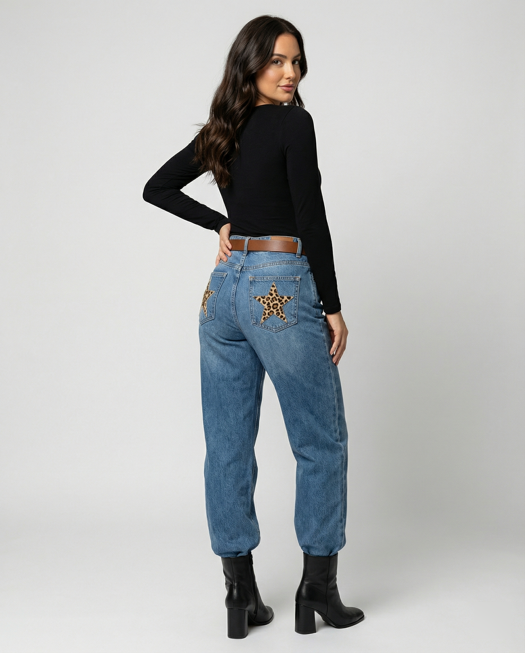 EB | Retro Leoparden Print Stern Boyfriend Jeans