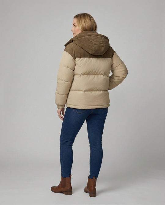 EB | Casuale Kapuzenjacke mit Puffern und Farbblockdesign