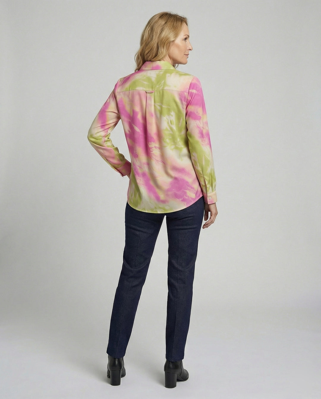 Damen Blusentop Viskose Batik mit Kentkragen