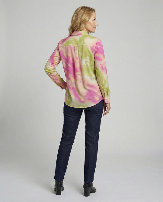 Damen Blusentop Viskose Batik mit Kentkragen