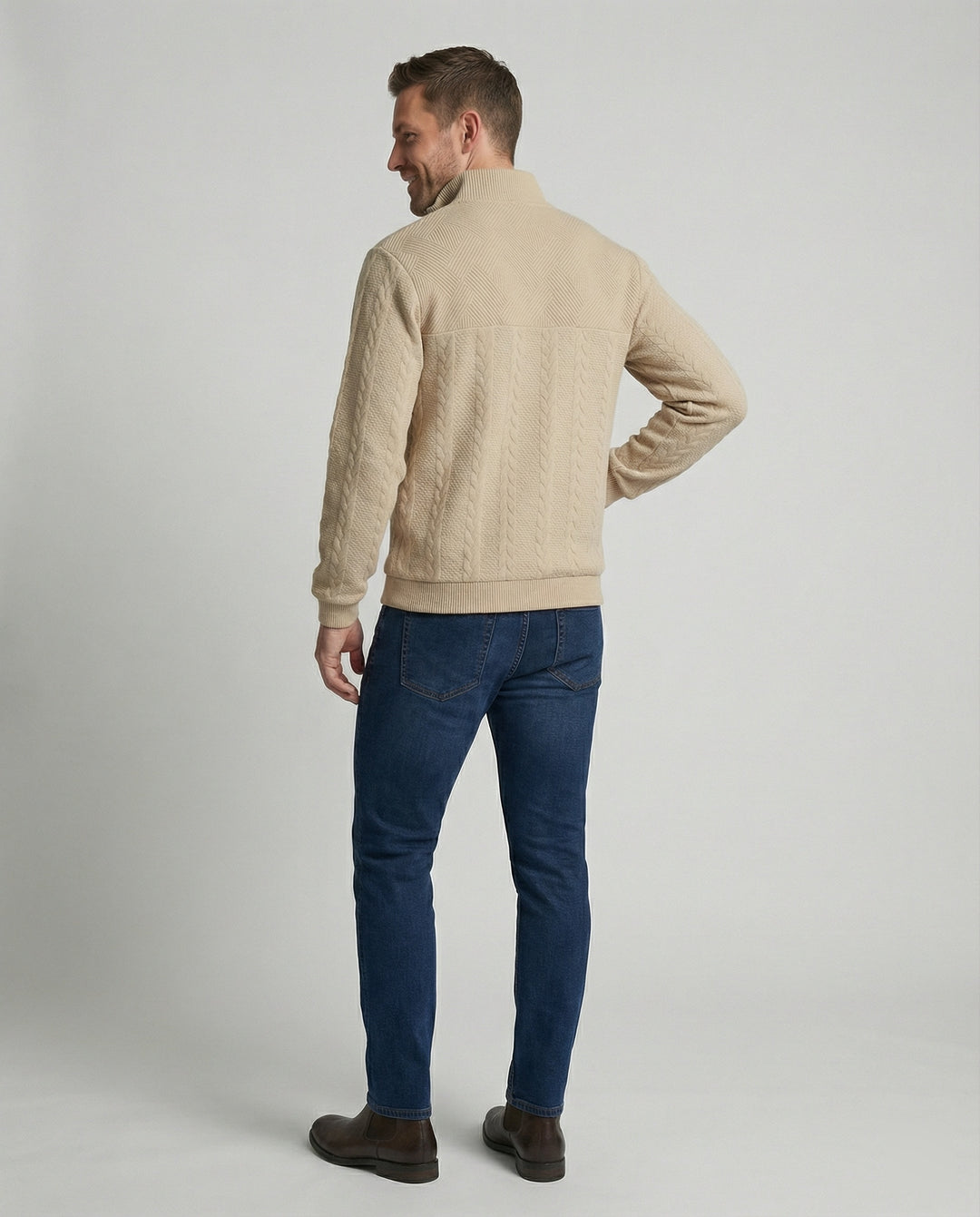 Herren Strickpullover mit hohem Kragen und modernem Reißverschluss EB
