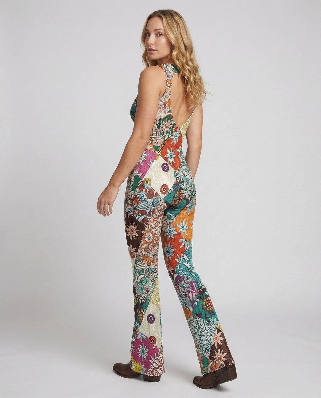 EB | Floral Gespalten Denim Jumpsuit