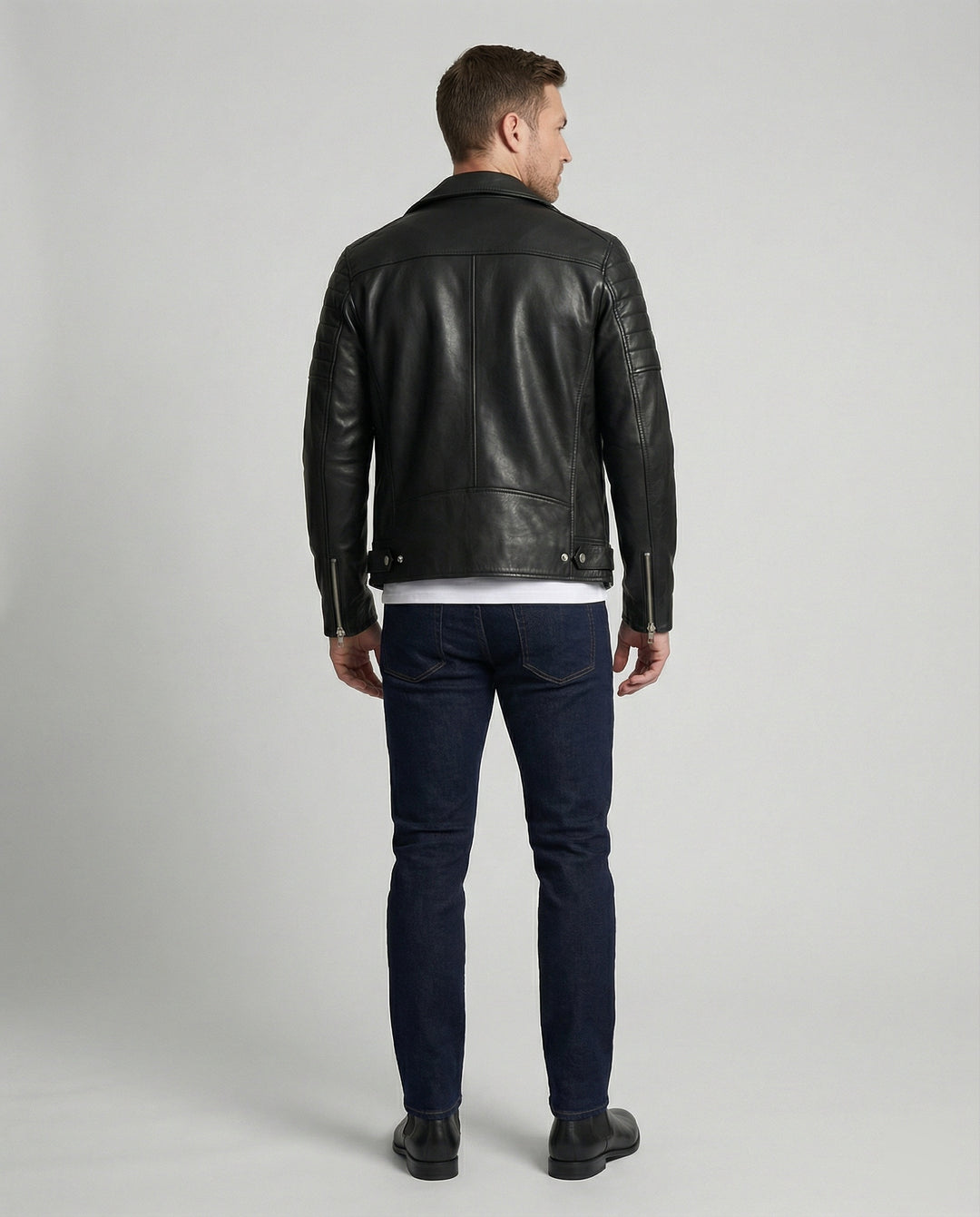 Herren Kunstleder Motorradjacke mit Reißverschluss EB