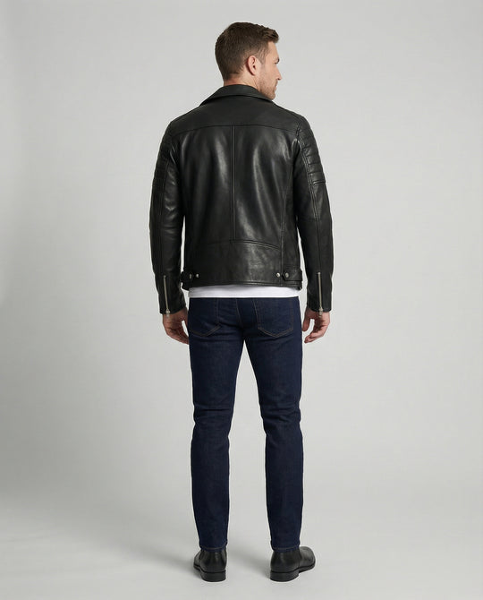 Herren Kunstleder Motorradjacke mit Reißverschluss EB