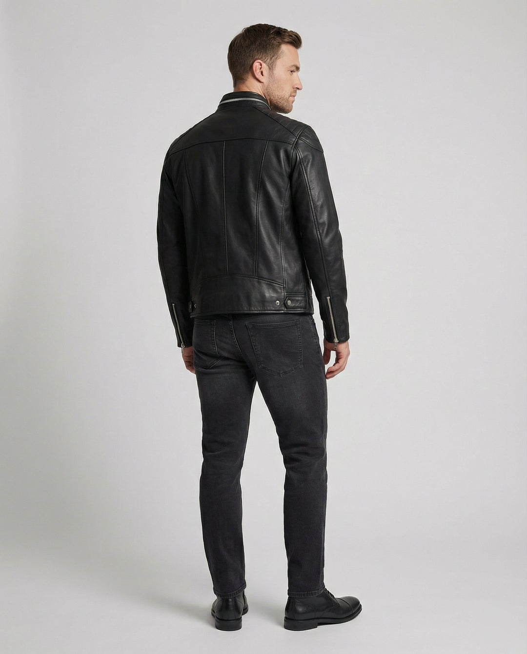 Herren Kunstlederjacke mit asymmetrischem Reißverschluss EB