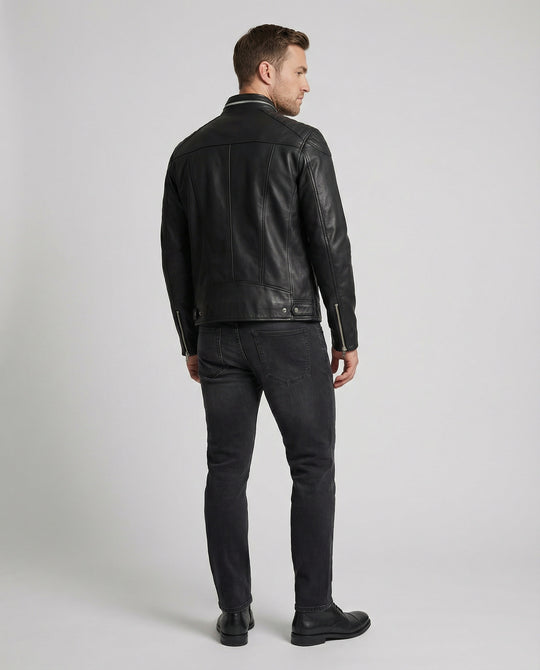 Herren Kunstlederjacke mit asymmetrischem Reißverschluss EB