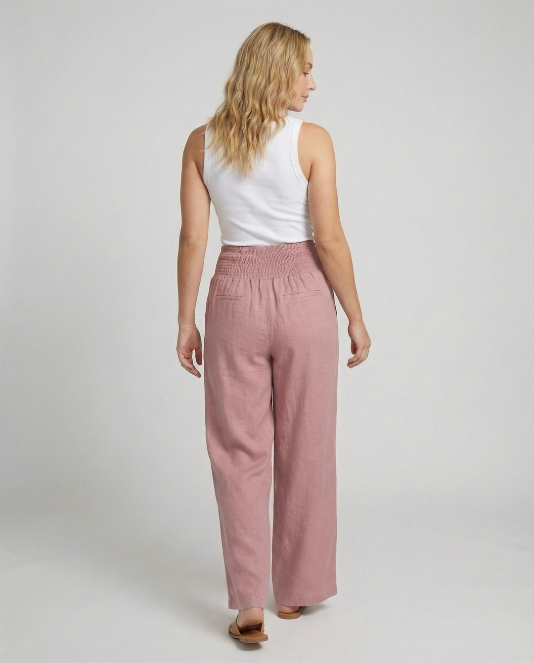 Damen Luftige Leinenhose mit elastischem Bund und Weitschnitt EB