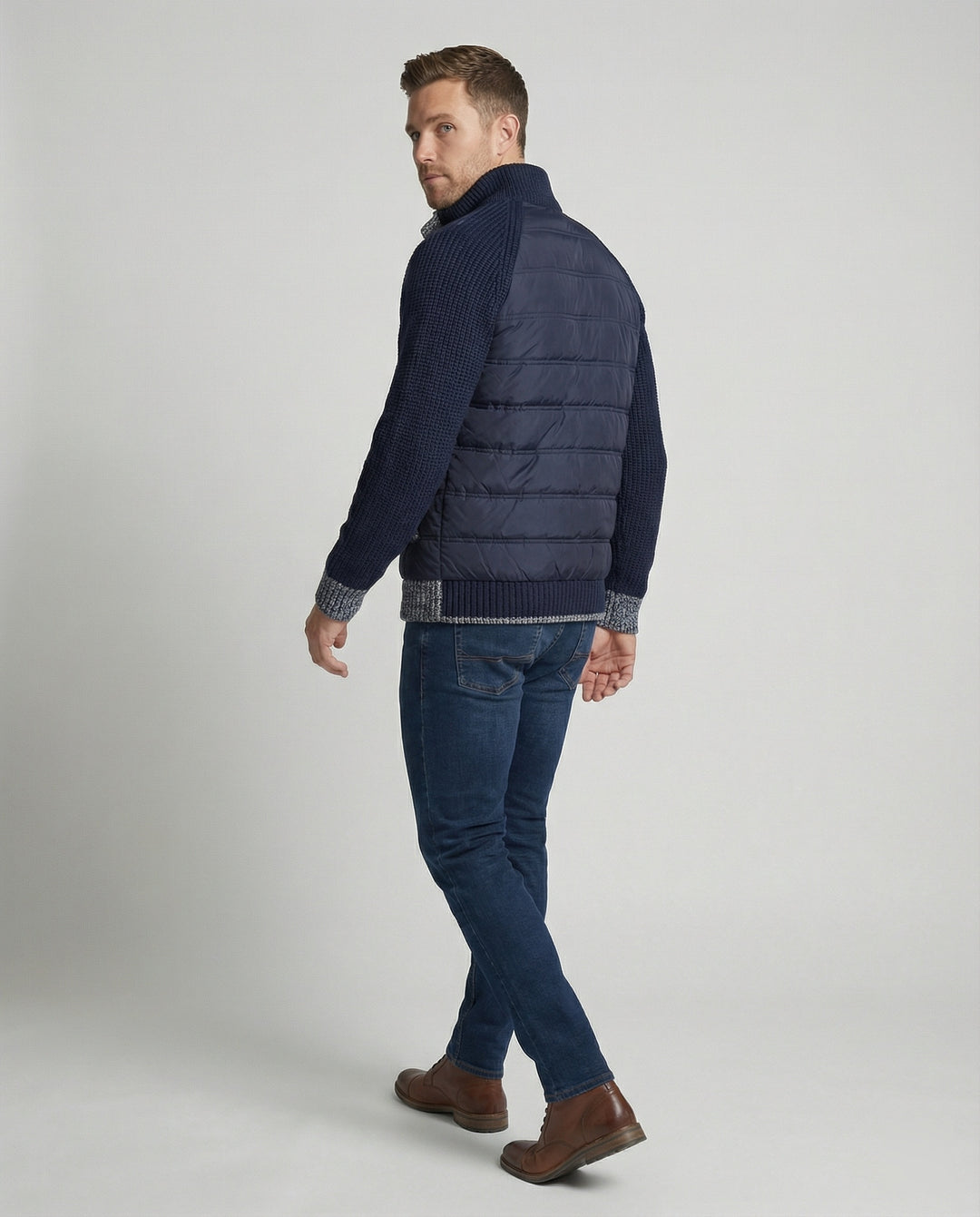 Herren Hybridjacke mit Kunstleder-Elementen