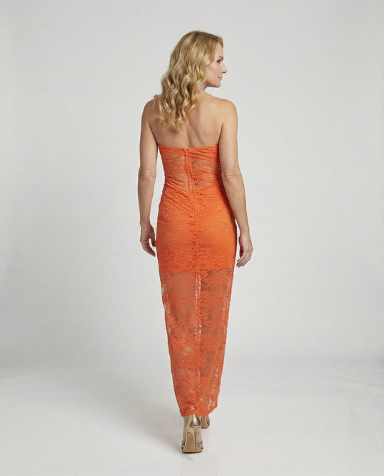 Trägerloses Spitzen Abendkleid Maxi Damen